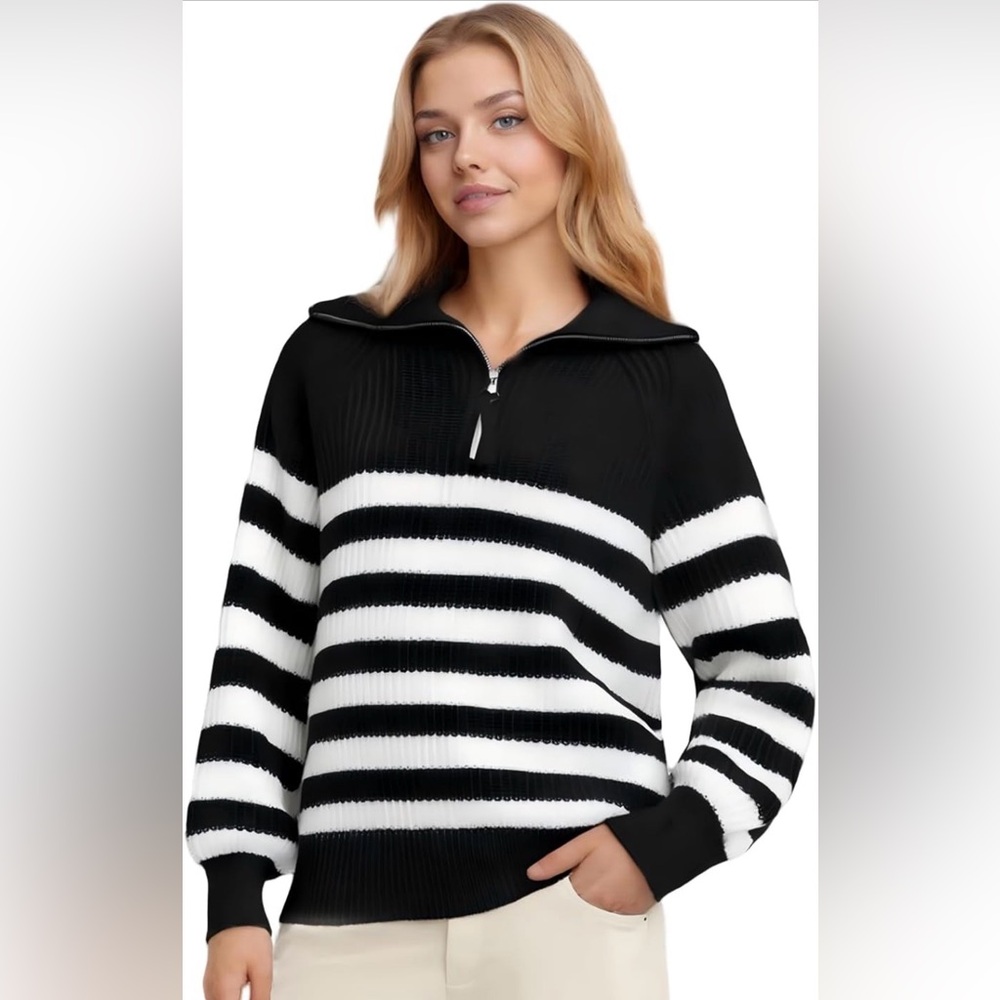 Black and White Striped Women's Sweater
